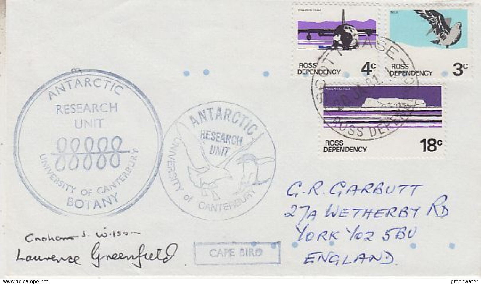 Ross Dependency University Of Canterbury Cape Bird  2 Signatures Ca Scott Base JAN 1981 (RT154) - Lettres & Documents