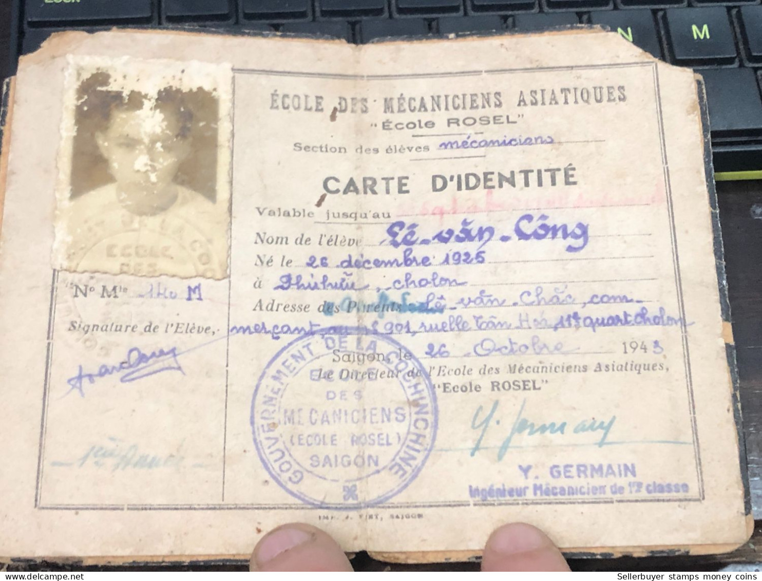 VIET NAM-OLD-ID PASSPORT INDO-CHINA-name-LE VAN CONG-1943-1pcs Book - Verzamelingen