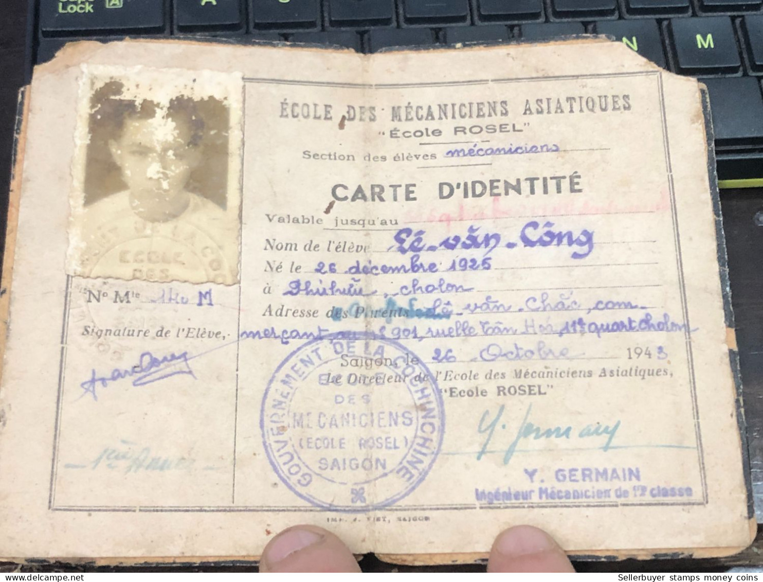 VIET NAM-OLD-ID PASSPORT INDO-CHINA-name-LE VAN CONG-1943-1pcs Book - Collections