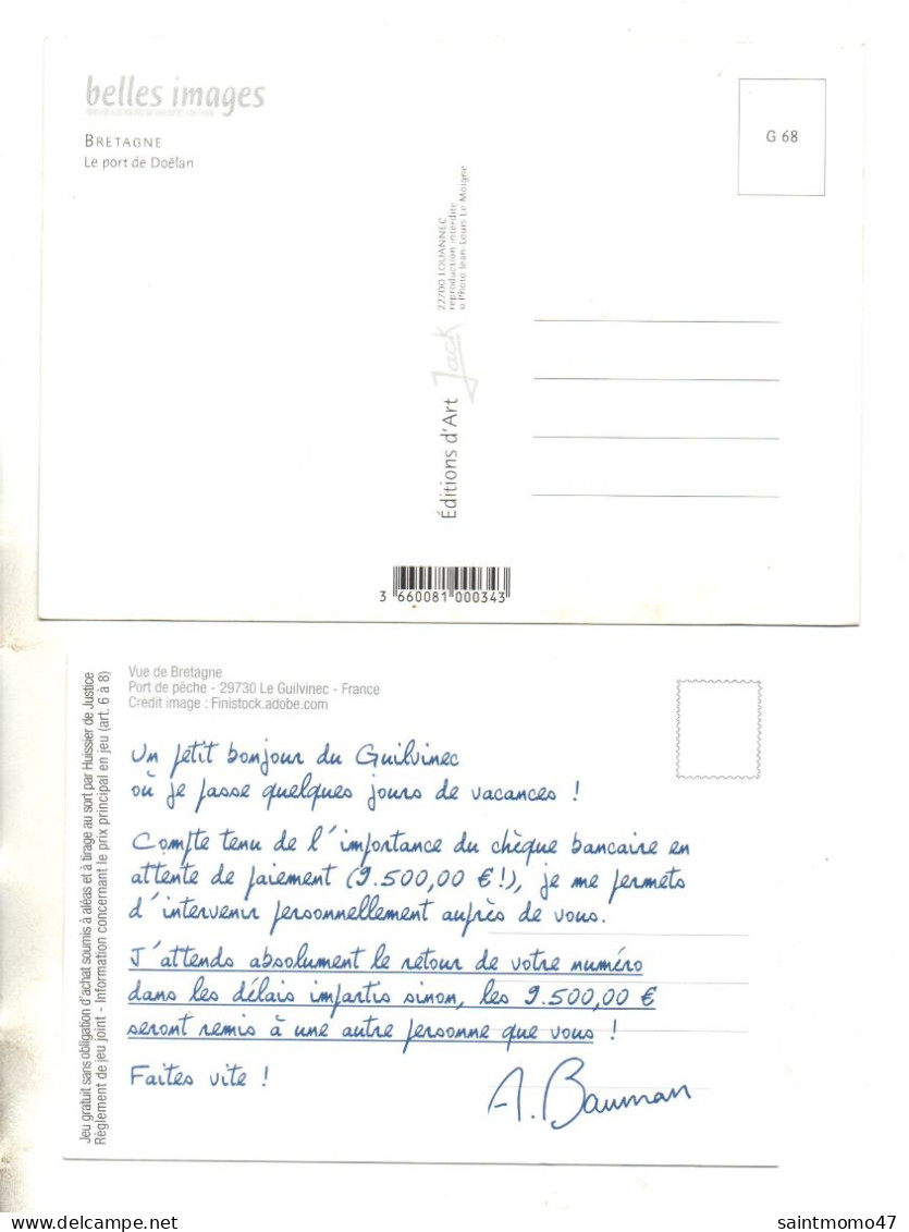 RÉGION BRETAGNE . " LE PORT DE DOLÉAN " & " LE GUILVINEC. PORT DE PÊCHE " . 2 CPM - Réf. N°372F - - Bretagne