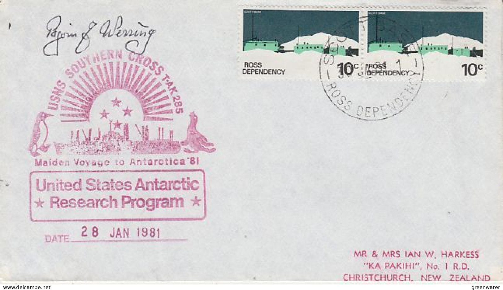 Ross Dependency Maiden Voyage Of USNS Southern Cross  To Antarctica 28 JAN 1981 Signature  Ca Scott Base (RT155) - Navi Polari E Rompighiaccio