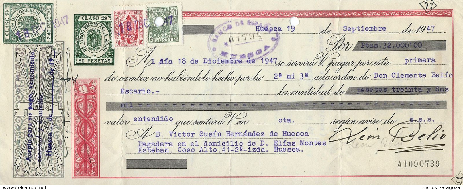 España 1947 LETRA DE CAMBIO — Timbre Fiscal 2ª Clase 60 Ptas. — Timbrología - Fiscaux