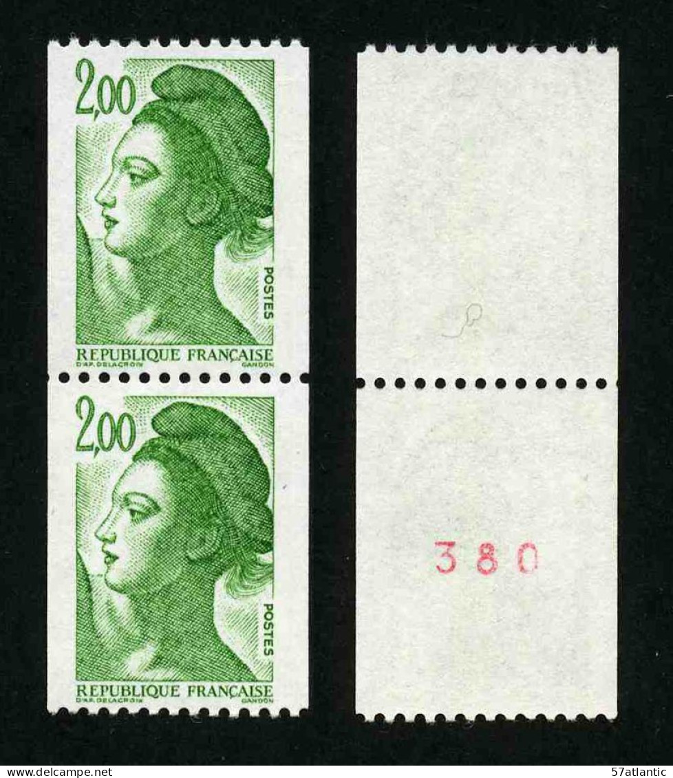 FRANCE - LIBERTE 2.00 - YT 2487 Et 2487a ** - TIMBRES DE ROULETTE EN PAIRE AVEC NUMERO ROUGE NEUFS ** - 1982-1990 Liberté De Gandon