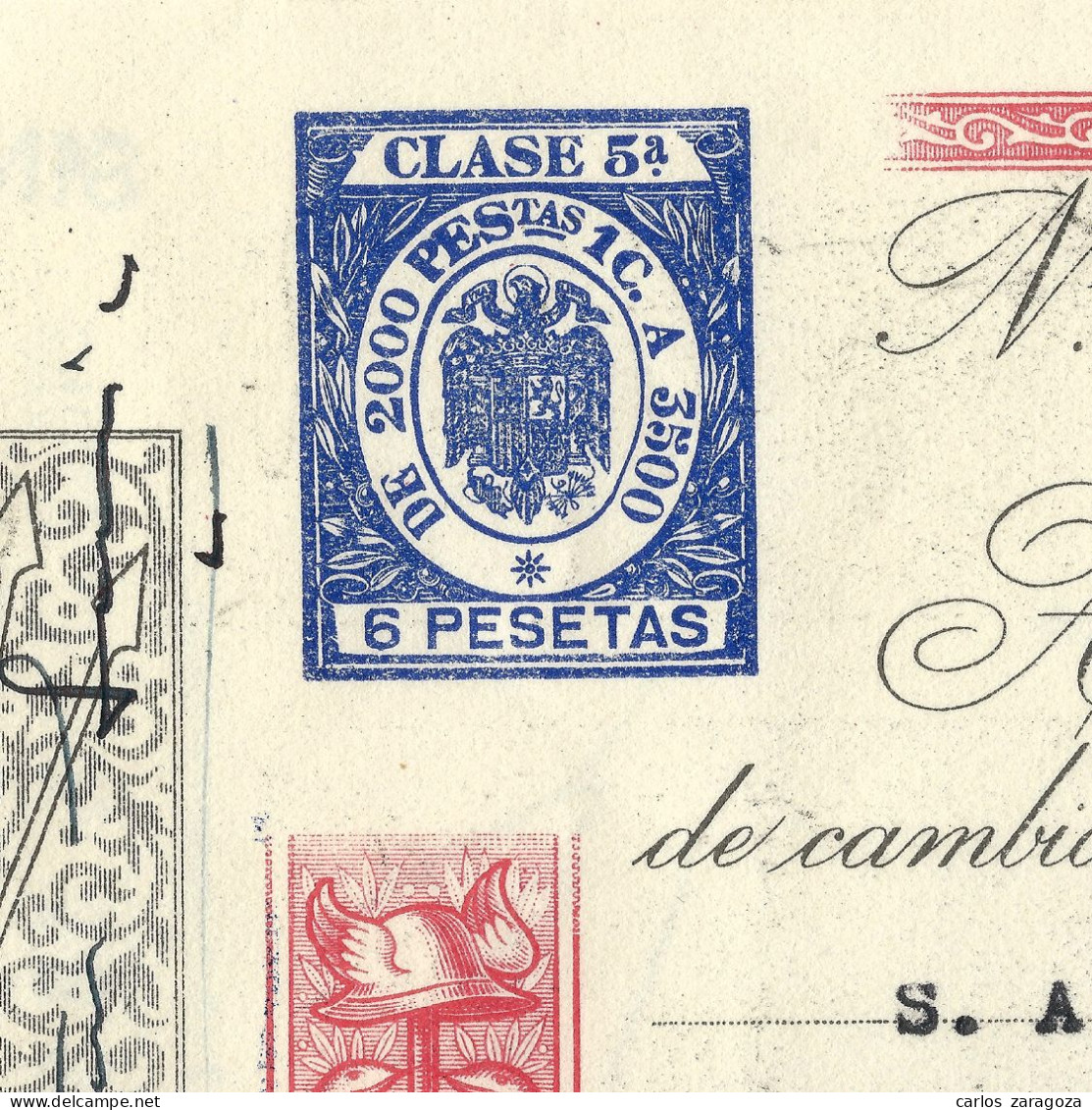 España 1946 LETRA DE CAMBIO — Timbre Fiscal 5ª Clase 6 Ptas. — Timbrología - Revenue Stamps