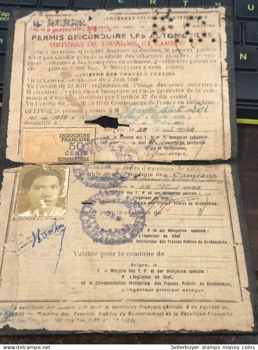 VIET NAM-OLD-ID PASSPORT INDO-CHINA-name-NGUYEN DINH LOI-1948-1pcs Book - Collections