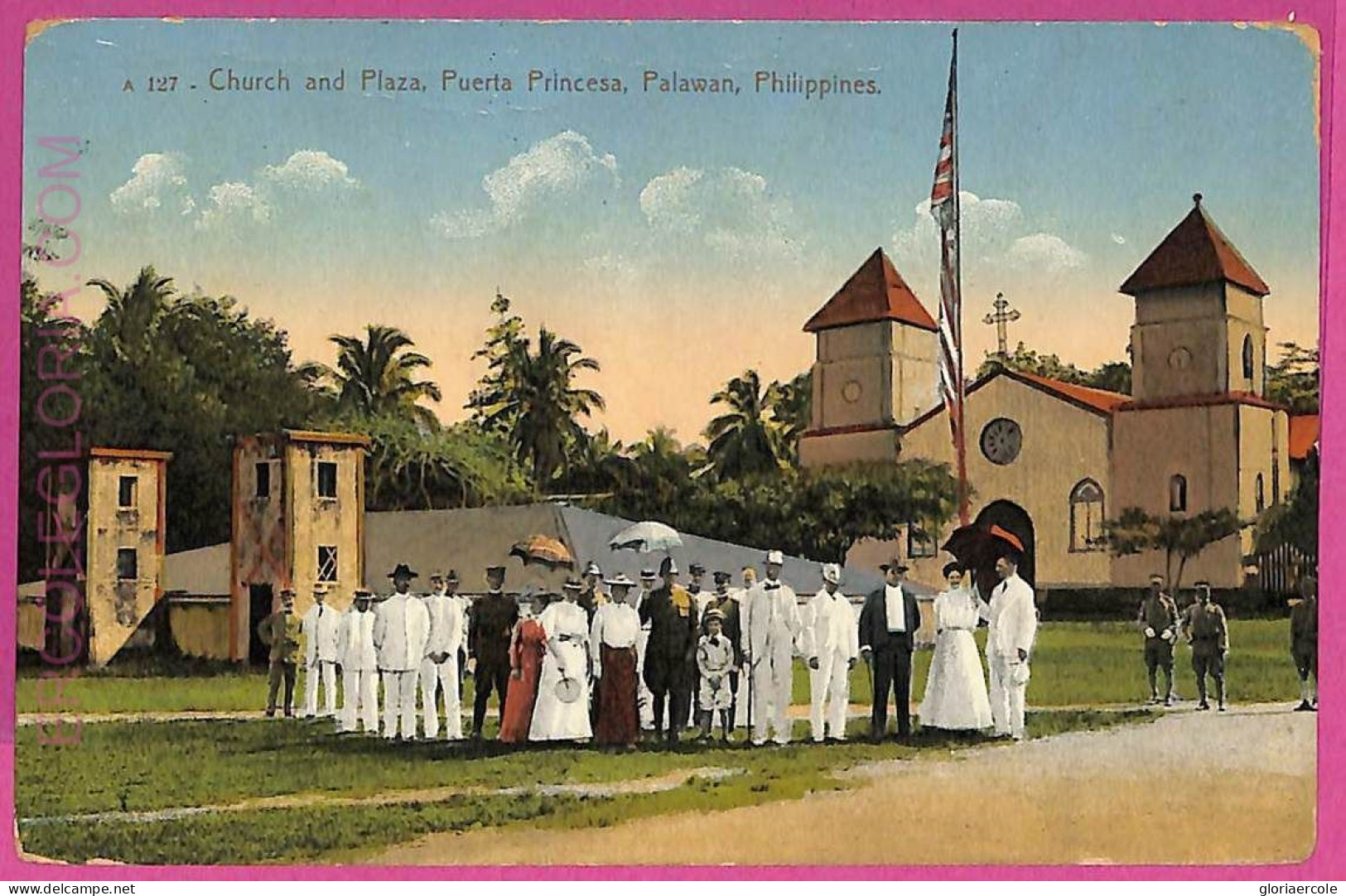 Ag3553 -  PHILIPPINES - VINTAGE POSTCARD  - 1911 - Palawan, Church And Plaza - Philippines