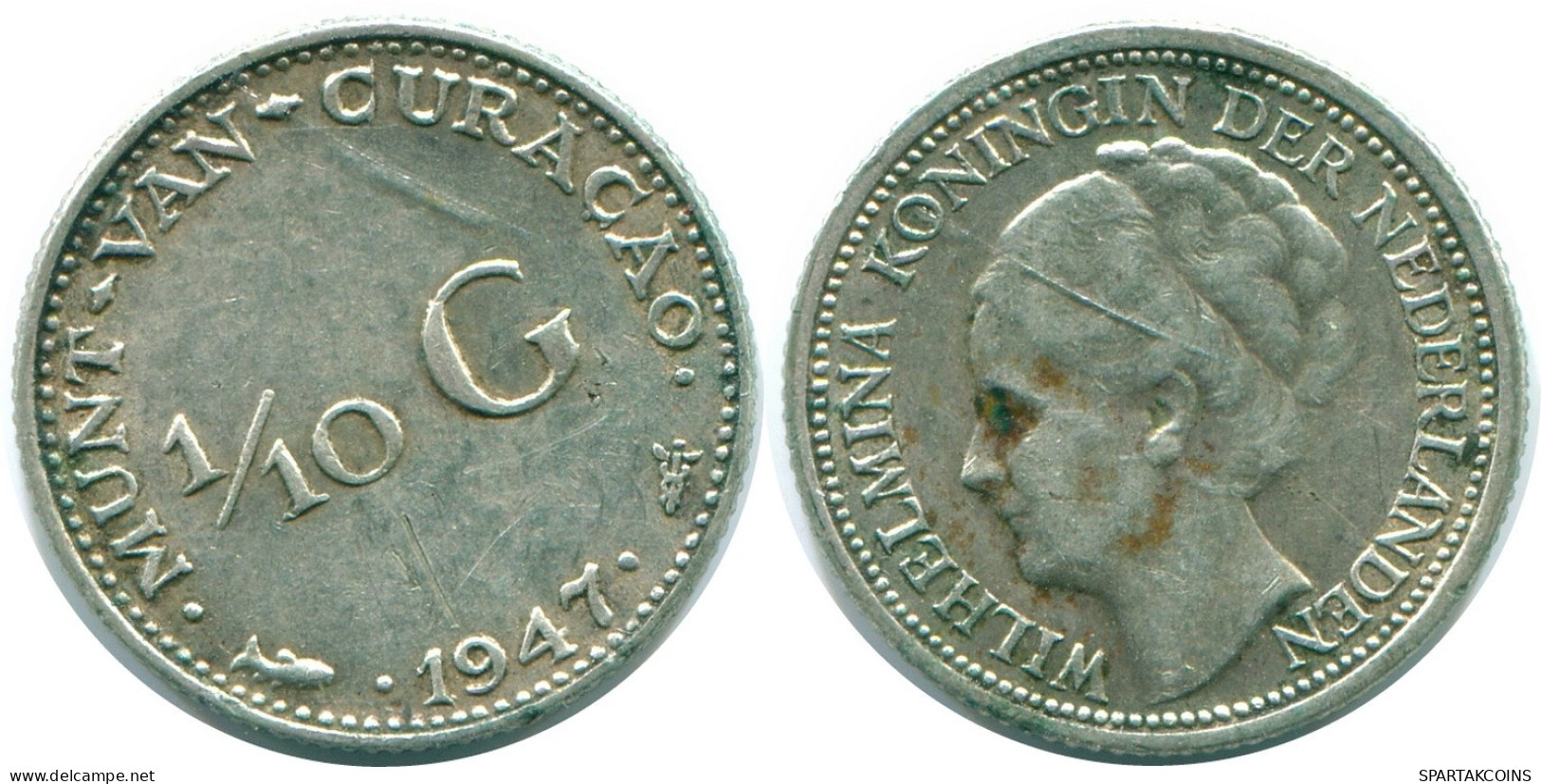 1/10 GULDEN 1947 CURACAO Netherlands SILVER Colonial Coin #NL11863.3.U.A - Curacao