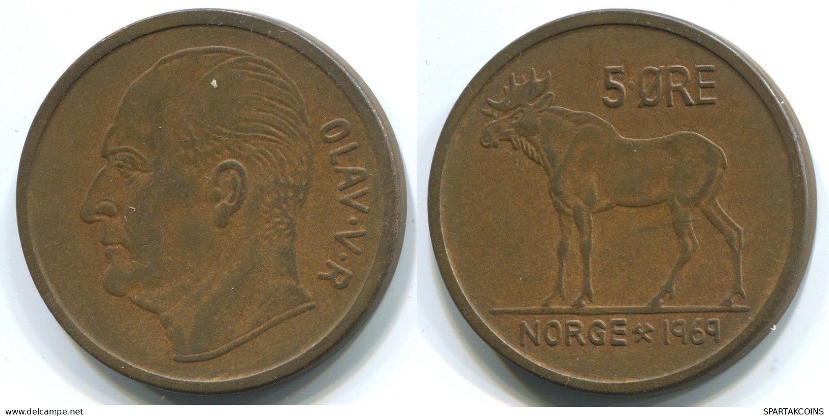 5 ORE 1969 NORVÈGE NORWAY Pièce #WW1054.F.A - Norvegia