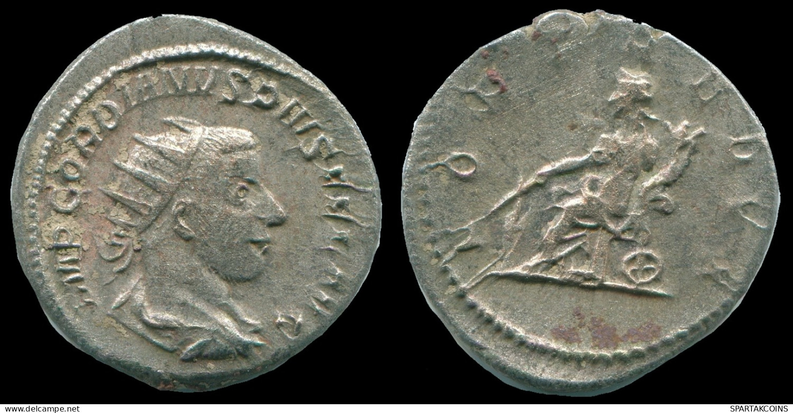 GORDIAN III AR ANTONINIANUS ROME AD243 2ND OFFICINA FORTVNA REDVX #ANC13128.43.U.A - La Crisis Militar (235 / 284)