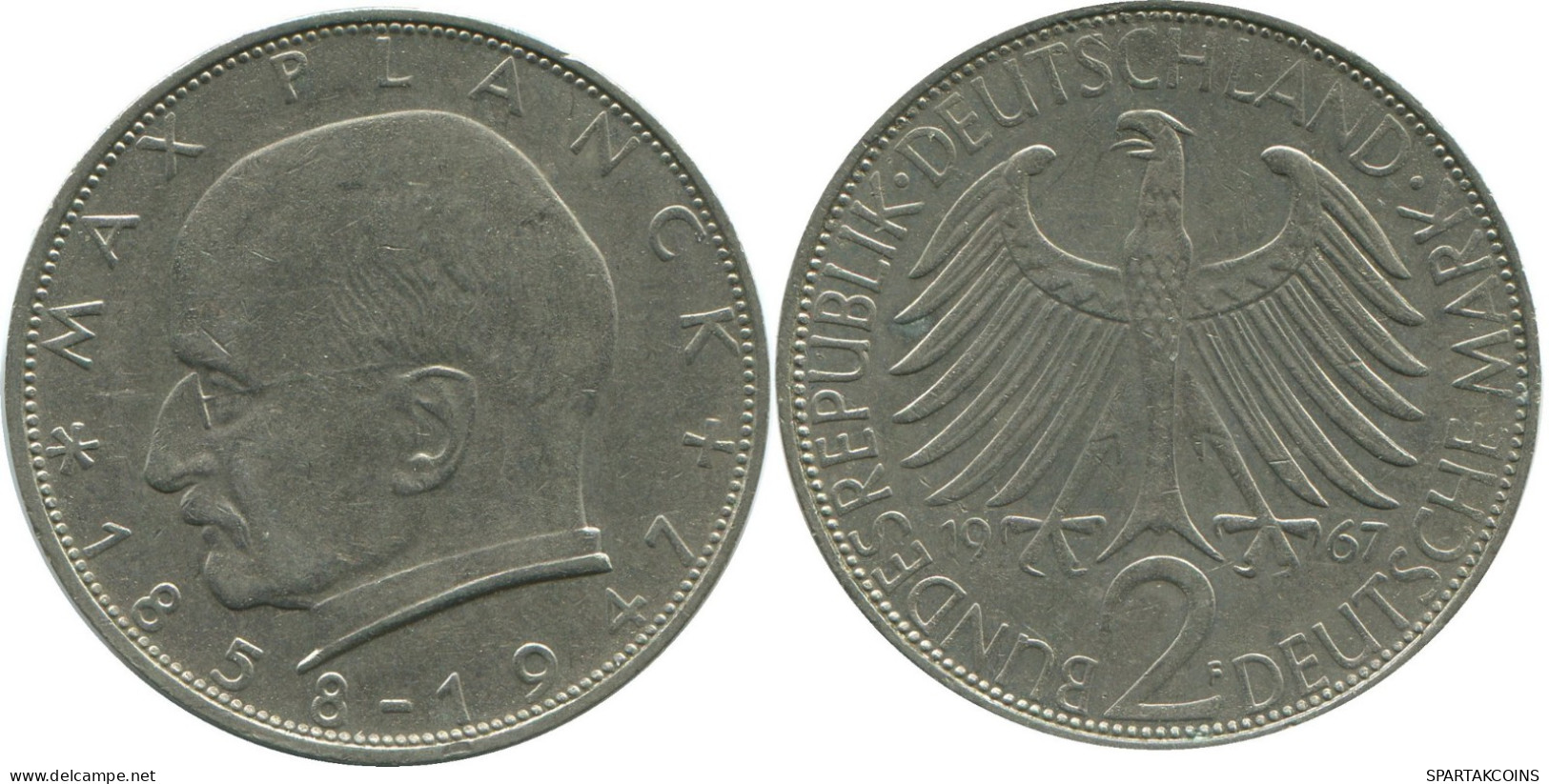 2 DM 1967 F M.Planck WEST & UNIFIED GERMANY Coin #DE10354.5.U.A - 2 Marchi