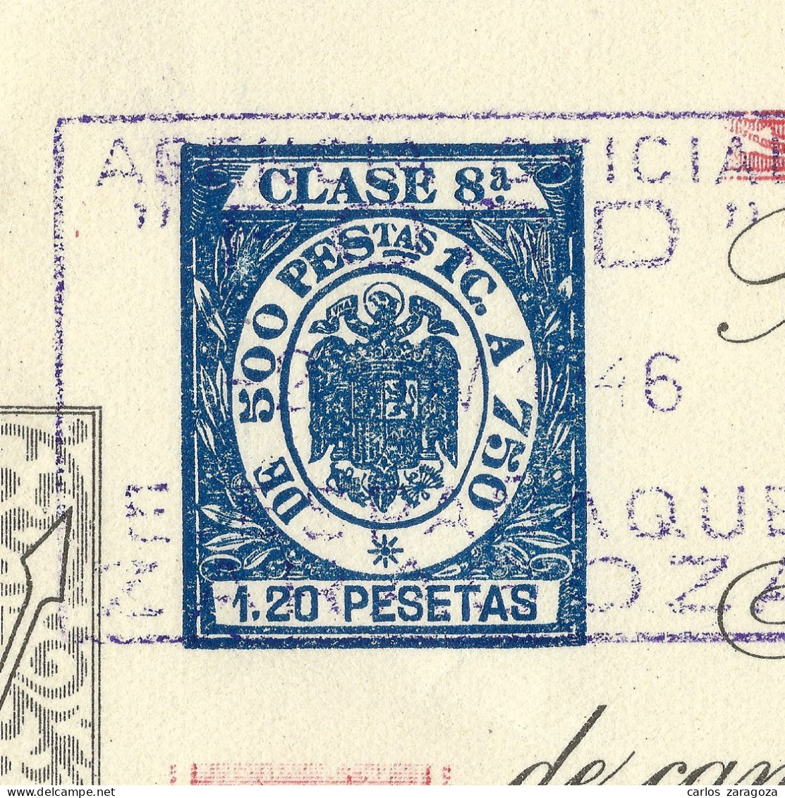 España 1946 LETRA DE CAMBIO — Timbre Fiscal 8ª Clase 1,20 Ptas Y Sello Especial Móvil De 30 Cts — Timbrología - Revenue Stamps