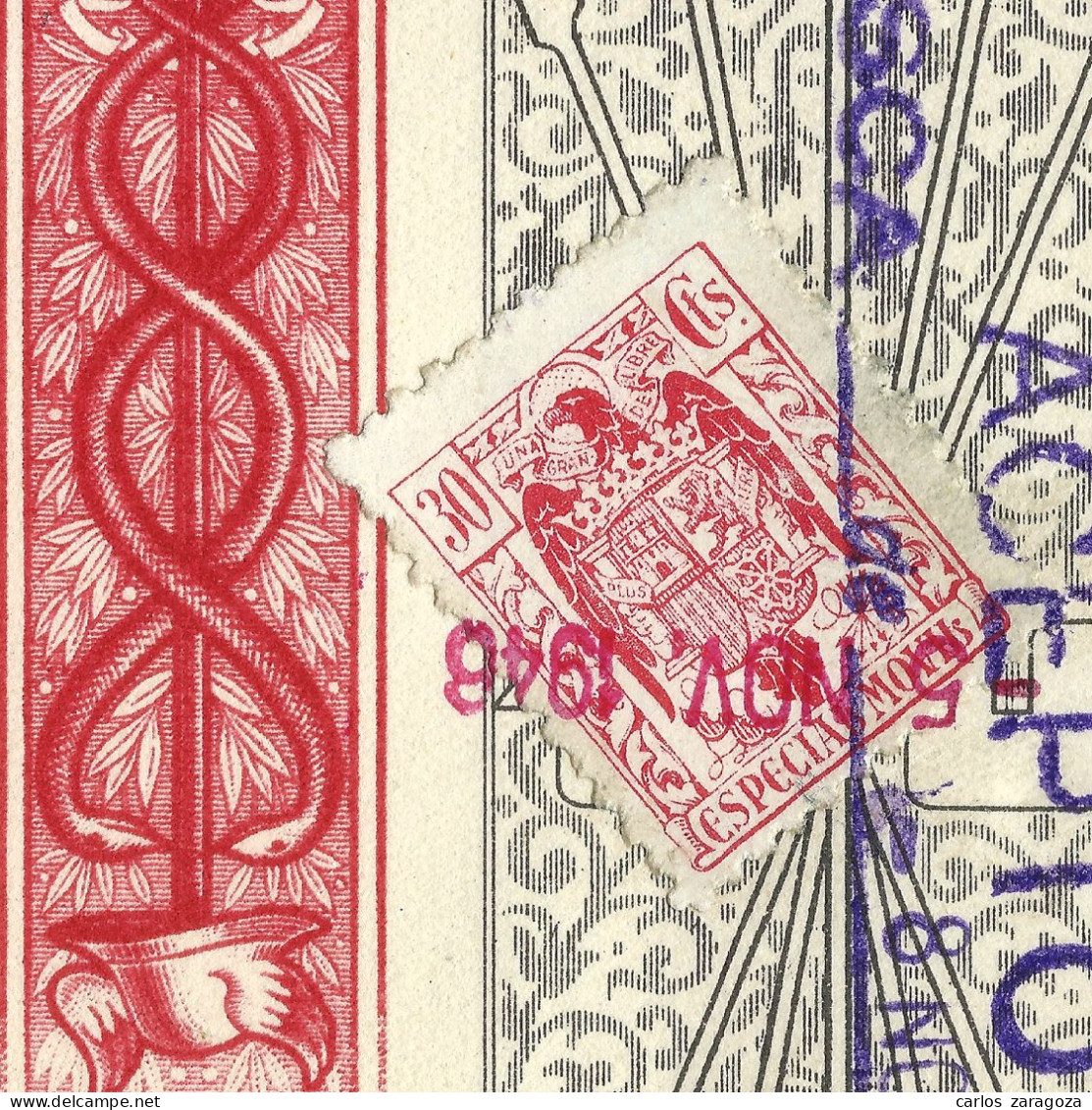 España 1946 LETRA DE CAMBIO — Timbre Fiscal 8ª Clase 1,20 Ptas Y Sello Especial Móvil De 30 Cts — Timbrología - Revenue Stamps