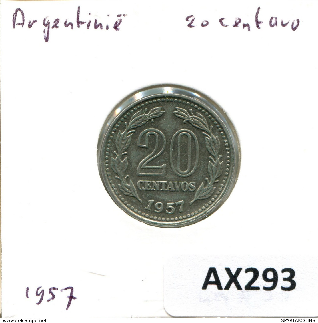 20 CENTAVOS 1957 ARGENTINE ARGENTINA Pièce #AX293.F.A - Argentine