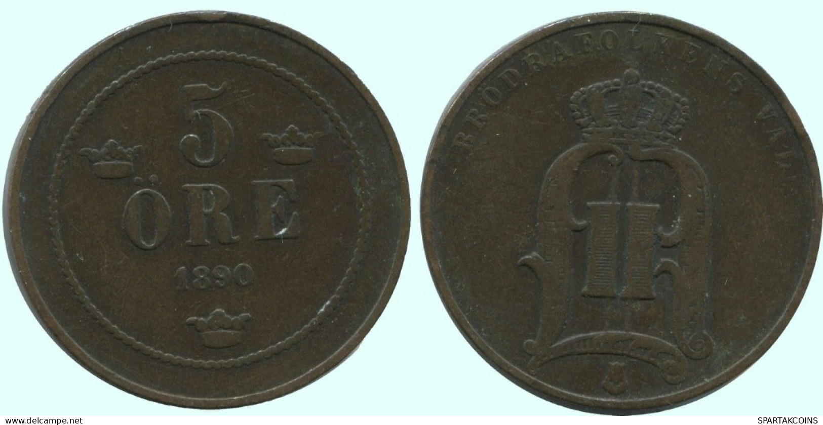 5 ORE 1890 SWEDEN Coin #AC637.2.U.A - Sweden