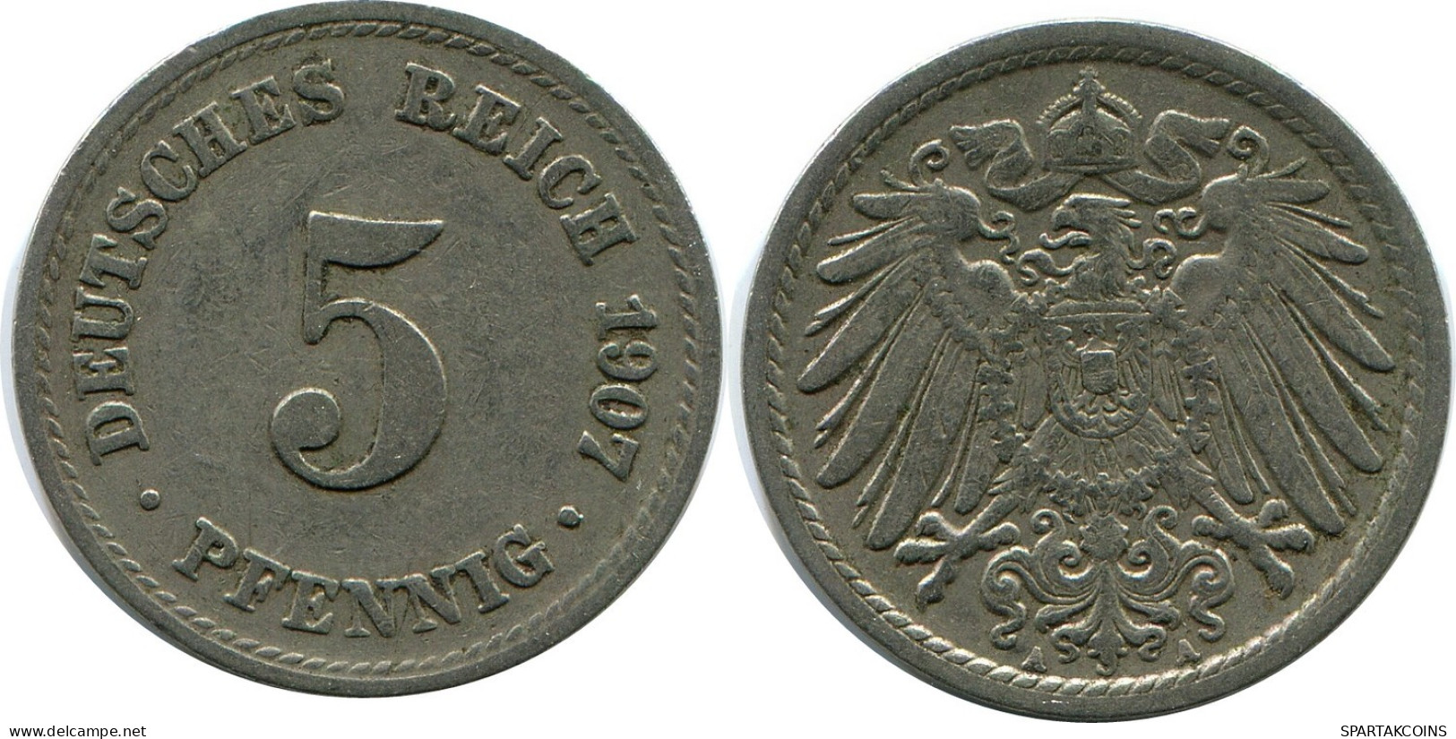 5 PFENNIG 1907 A DEUTSCHLAND Münze GERMANY #DB225.D.A - 5 Pfennig