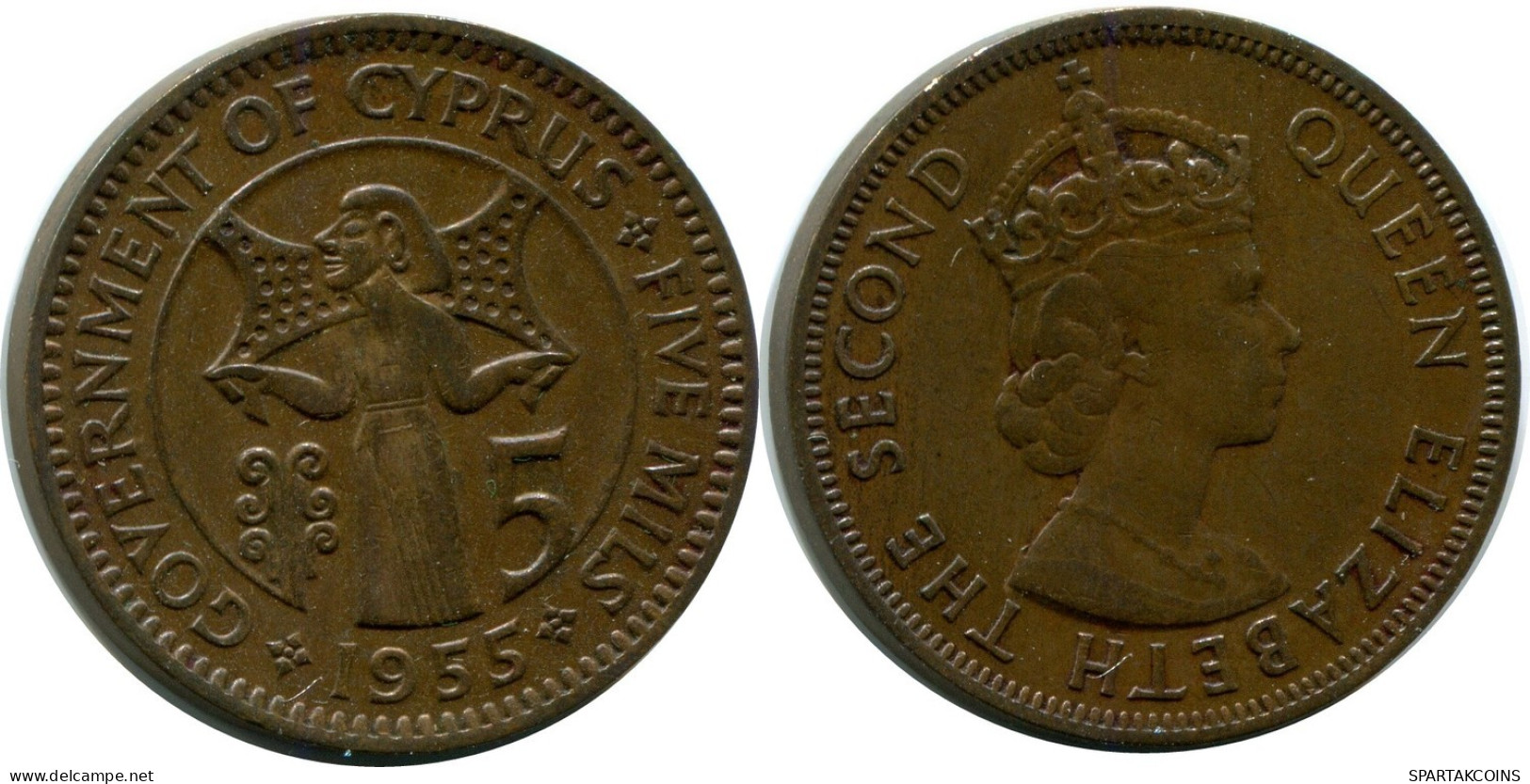5 MILS 1955 CHIPRE CYPRUS Moneda #AX392.E.A - Chypre
