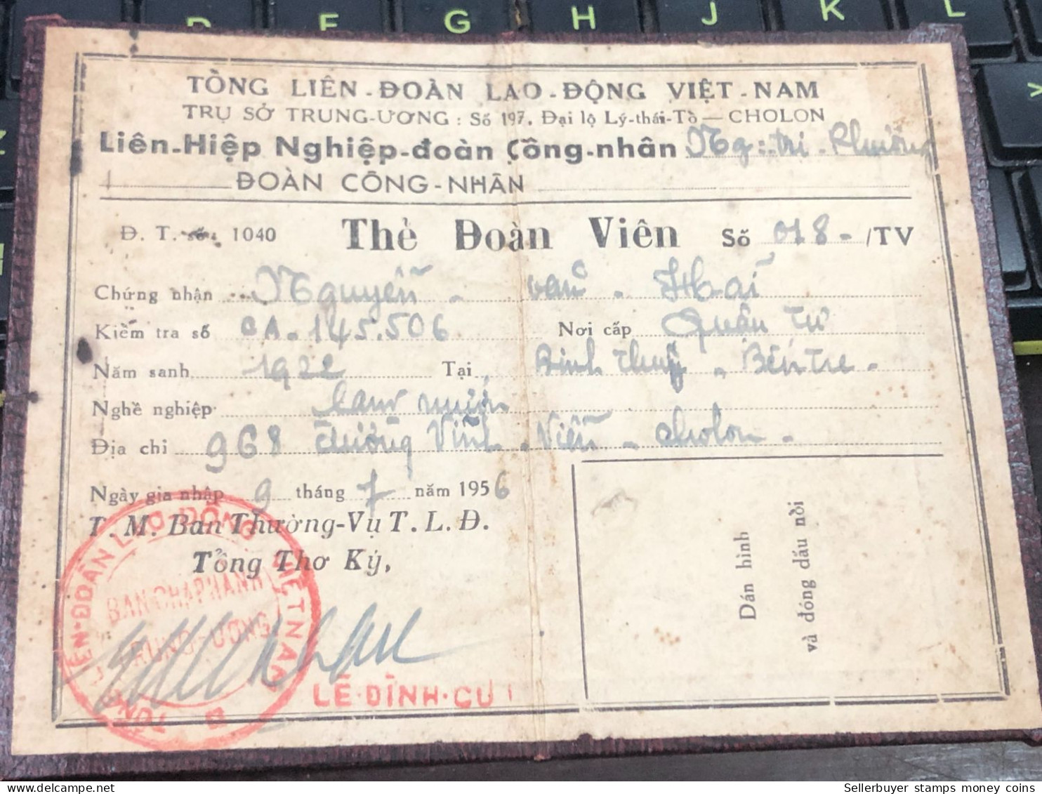 VIET NAM-OLD-ID PASSPORT INDO-CHINA-name-NGUYEN VAN HAI-1956-1pcs Book - Collections