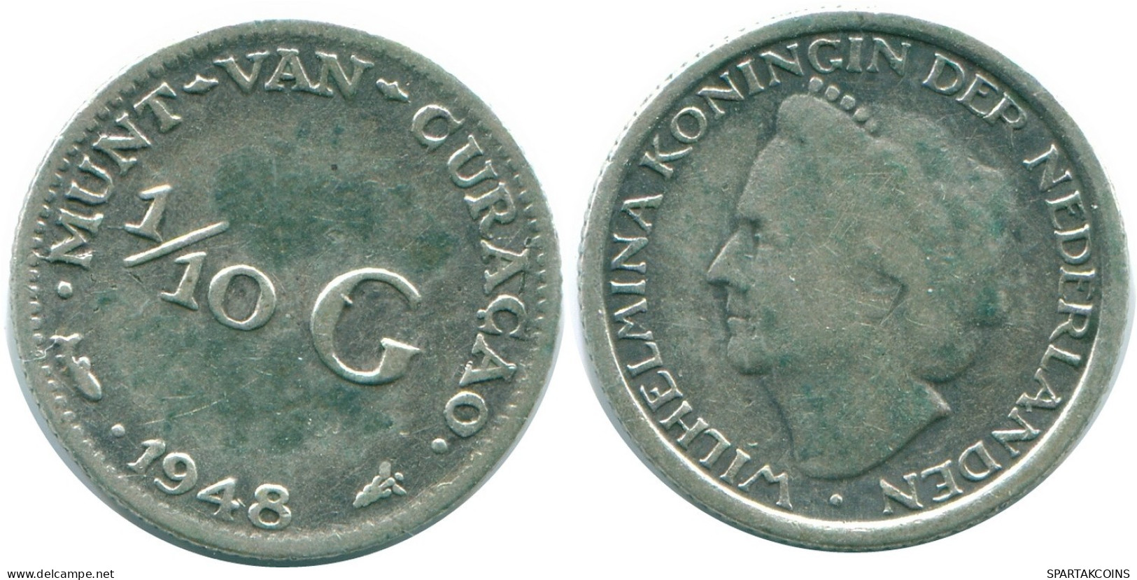 1/10 GULDEN 1948 CURACAO Netherlands SILVER Colonial Coin #NL11929.3.U.A - Curacao