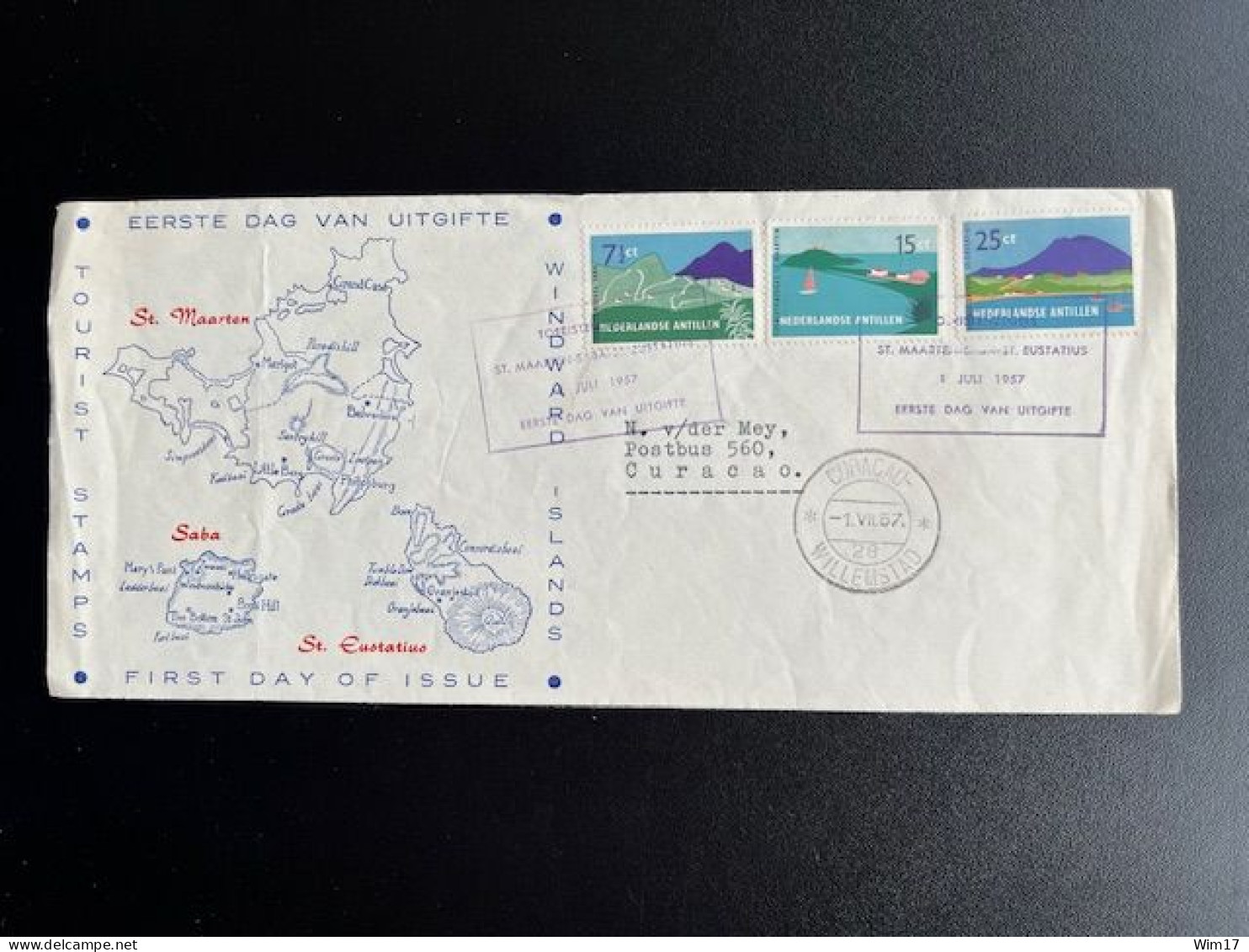 DUTCH ANTILLES CURACAO 1957 CIRCULATED FDC TOURISM 01-07-1957 NEDERLANDSE ANTILLEN - Curazao, Antillas Holandesas, Aruba