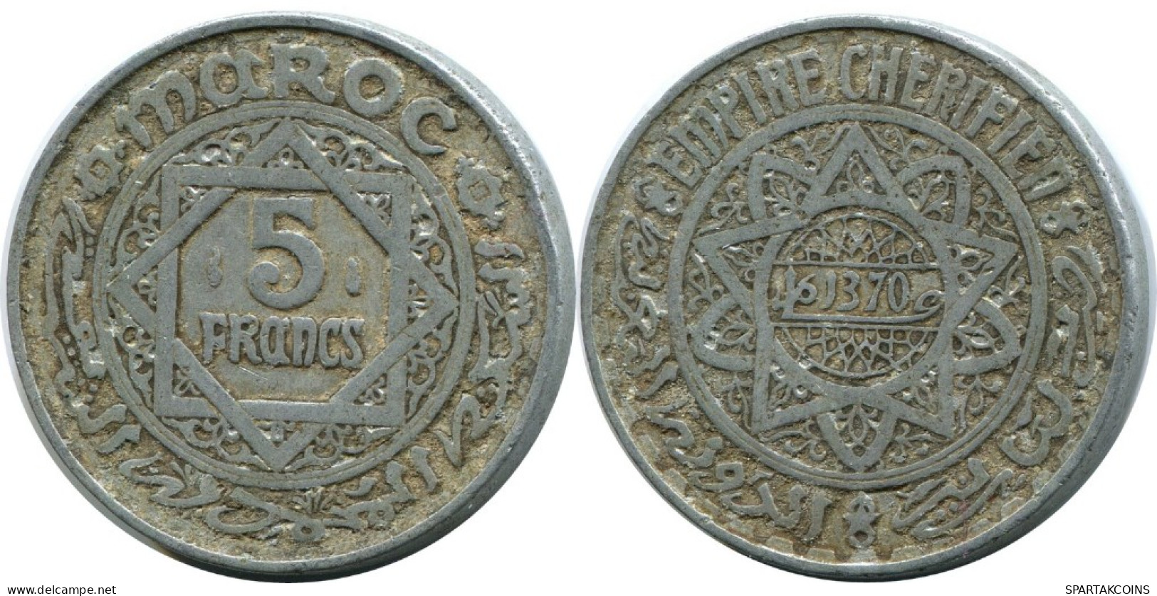 5 FRANCS 1951 MOROCCO Islamisch Münze #AH645.3.D.A - Morocco