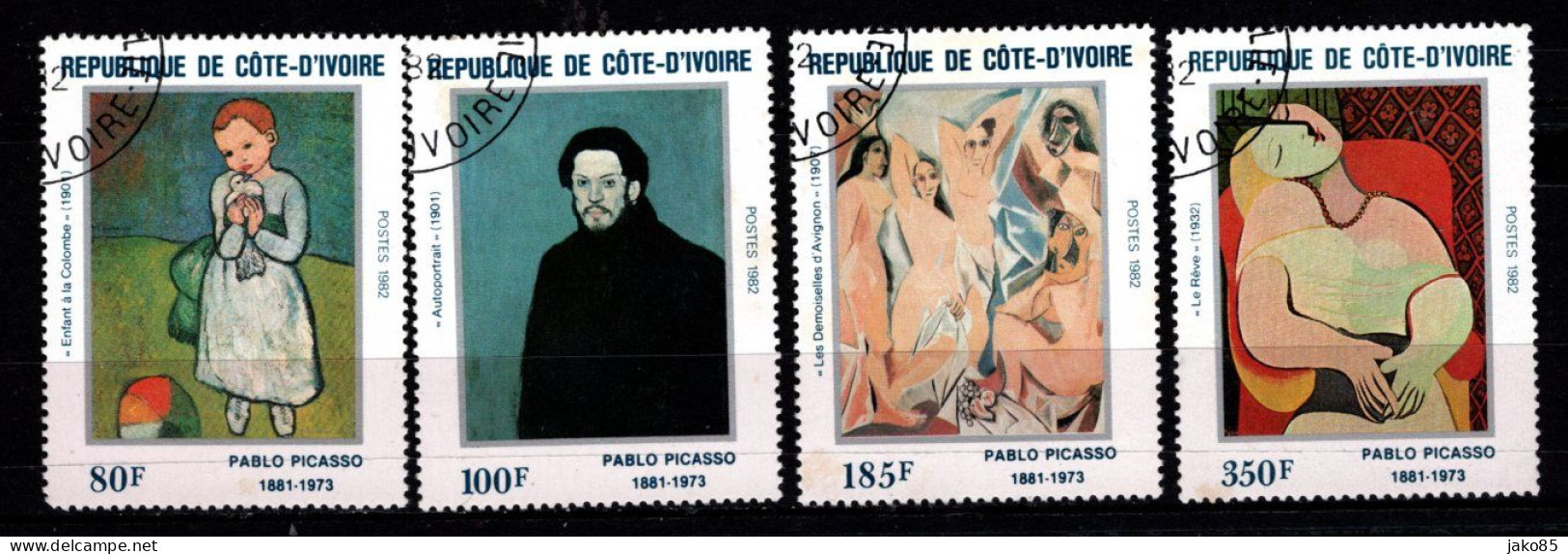 - COTE D'IVOIRE - 1982 -YT N° 627 / 630 - Oblitérés - Pablo Picasso - Série Incomplète - Côte D'Ivoire (1960-...)