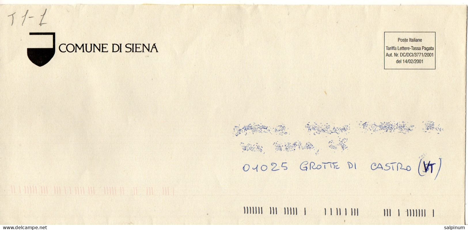Stemma Comune Di Siena Su Busta Tipo 1 Anno 2001 - Enveloppes