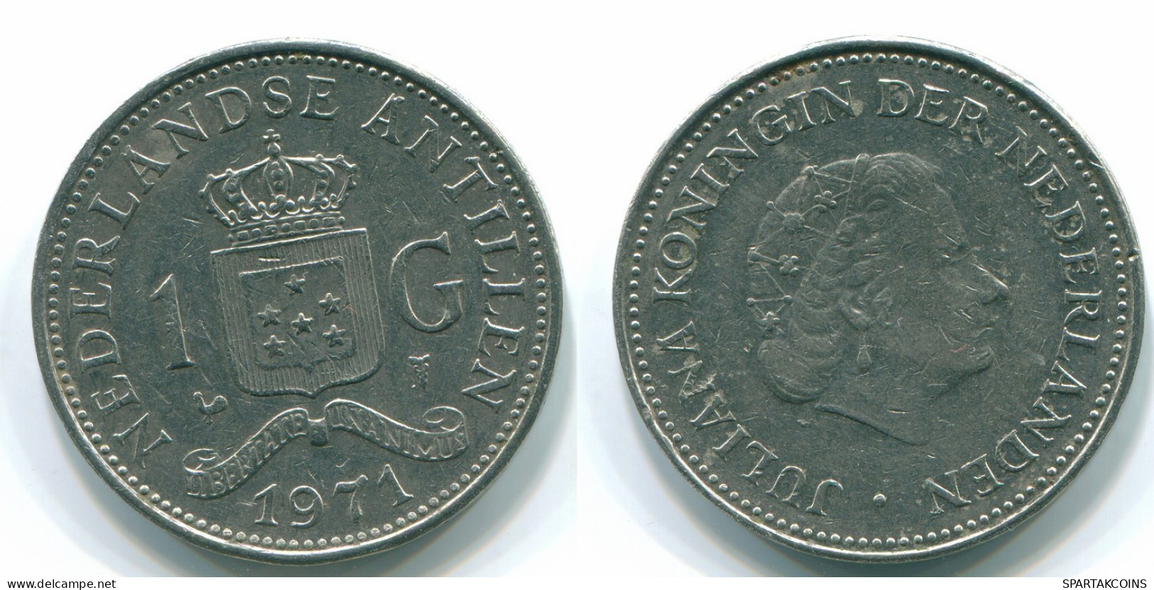 1 GULDEN 1971 NETHERLANDS ANTILLES Nickel Colonial Coin #S11943.U.A - Antilles Néerlandaises