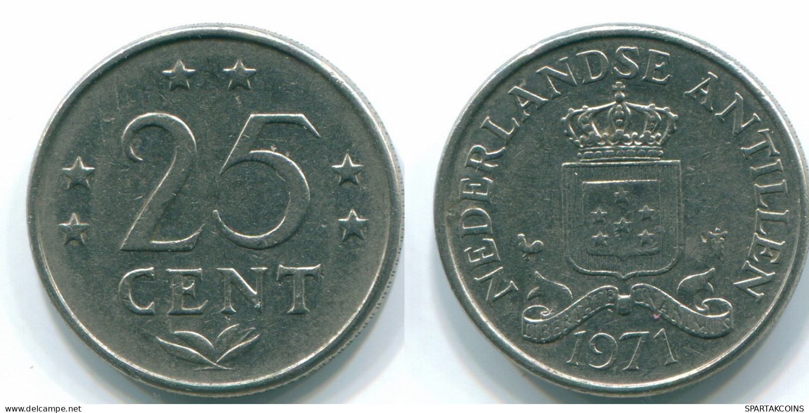 25 CENTS 1971 ANTILLES NÉERLANDAISES Nickel Colonial Pièce #S11510.F.A - Antilles Néerlandaises