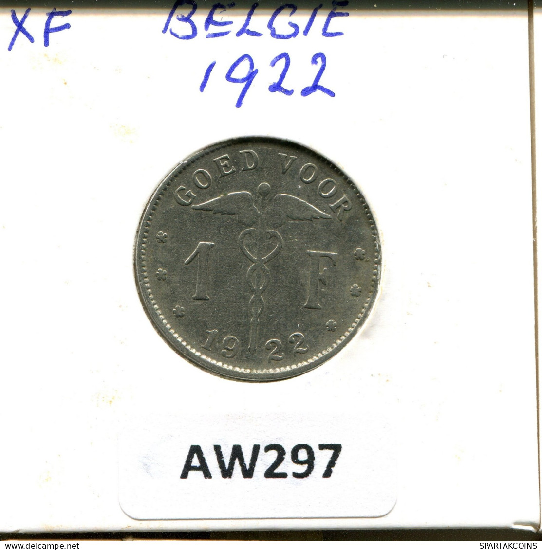 1 FRANC 1922 DUTCH Text BÉLGICA BELGIUM Moneda #AW297.E.A - 1 Franco