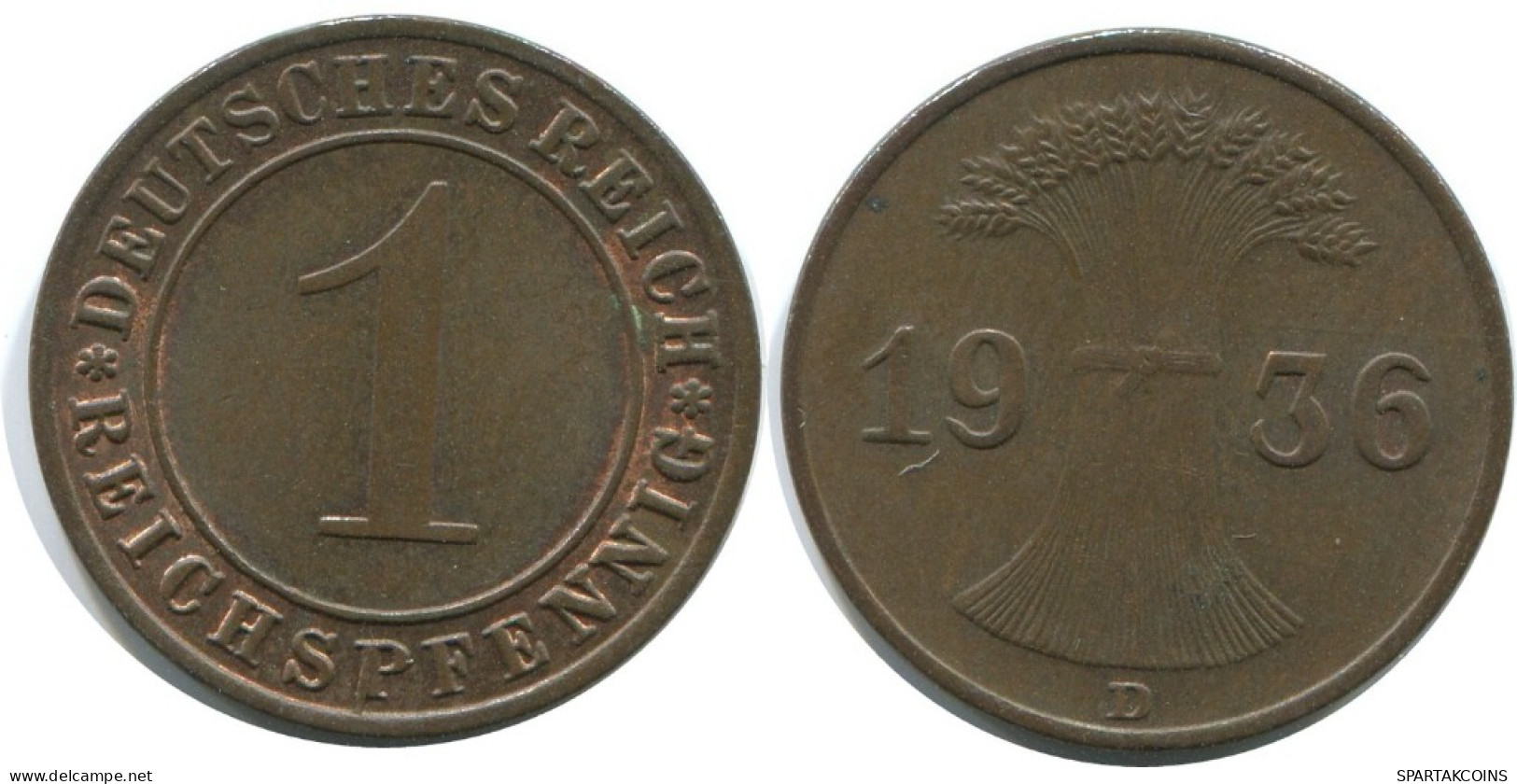 1 REICHSPFENNIG 1936 D DEUTSCHLAND Münze GERMANY #AE229.D.A - 1 Reichspfennig