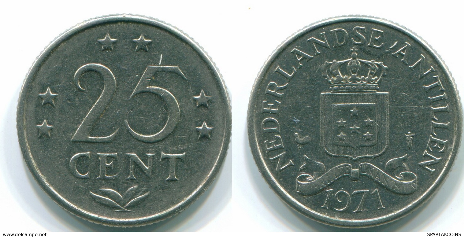 25 CENTS 1971 NETHERLANDS ANTILLES Nickel Colonial Coin #S11520.U.A - Antilles Néerlandaises
