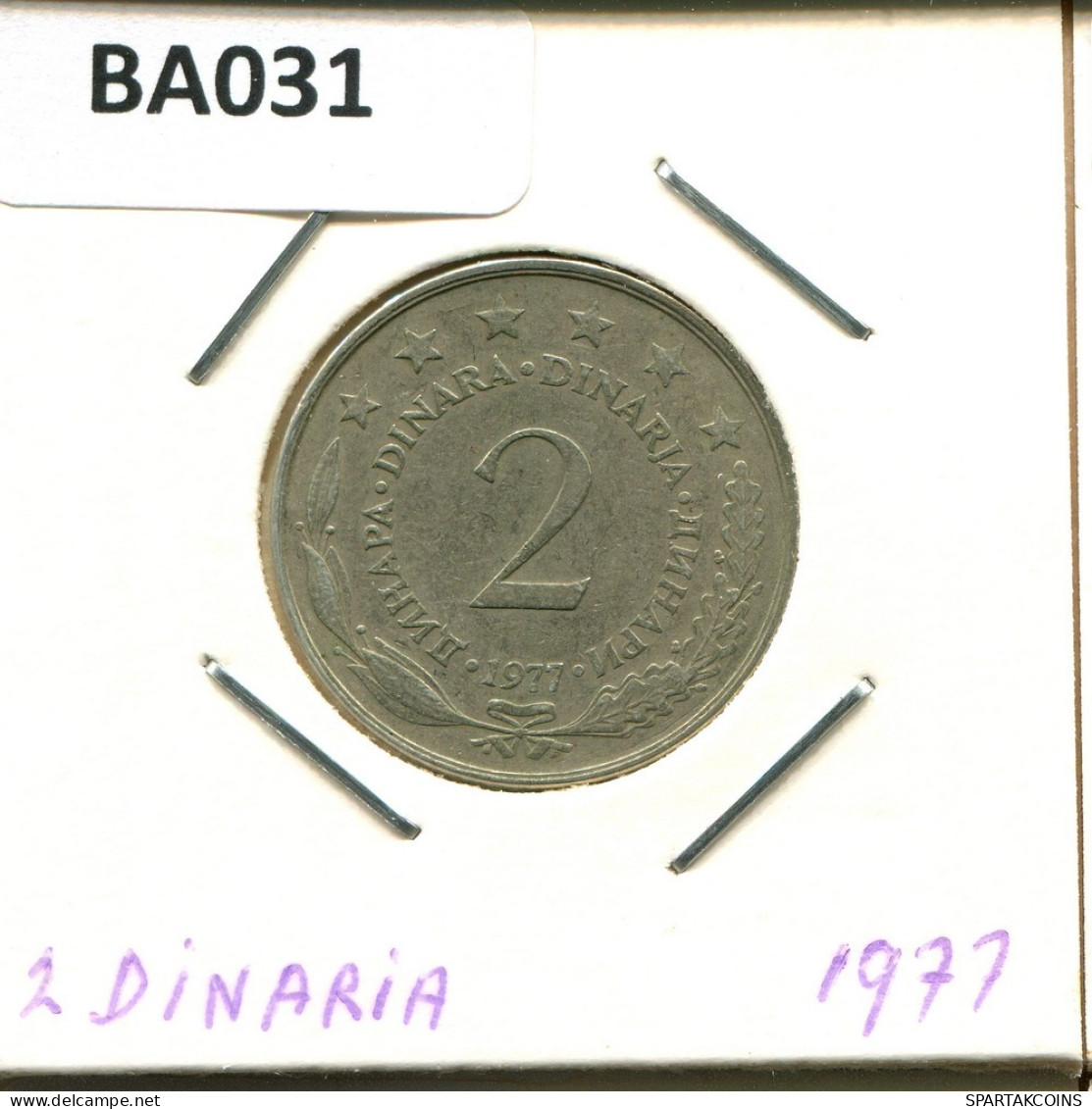 2 DINARA 1977 YUGOSLAVIA Moneda #BA031.E.A - Joegoslavië