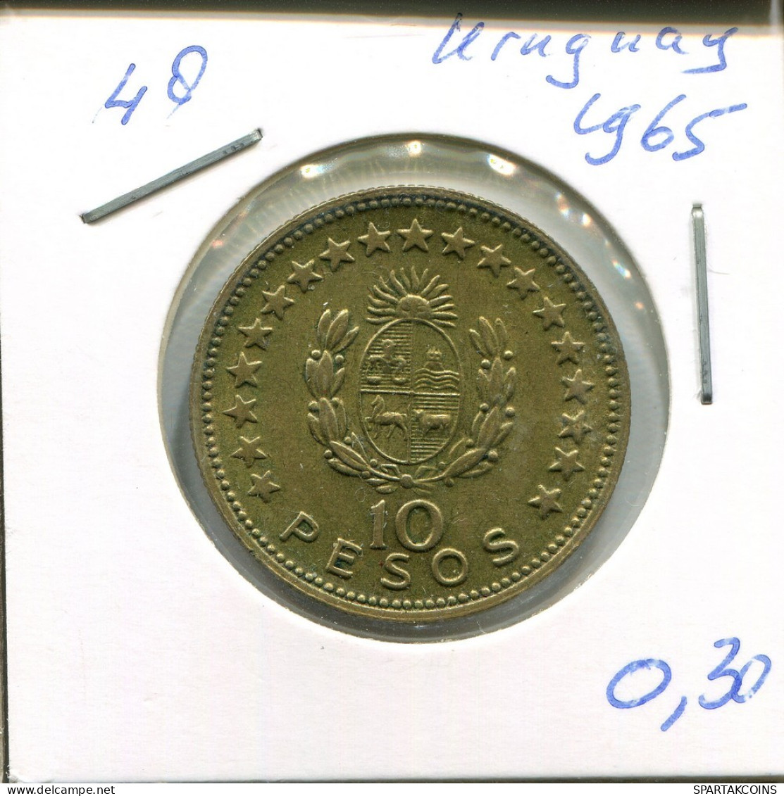 10 PESOS 1965 URUGUAY Münze #AR482.D.A - Uruguay