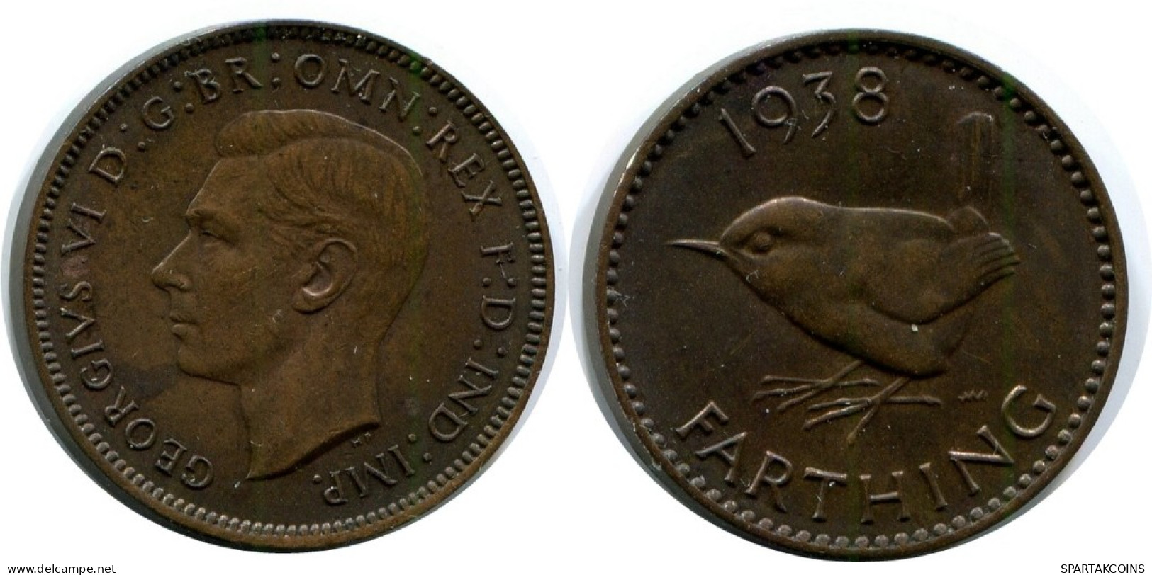 FARTHING 1938 UK GROßBRITANNIEN GREAT BRITAIN Münze #AN516.D.A - B. 1 Farthing