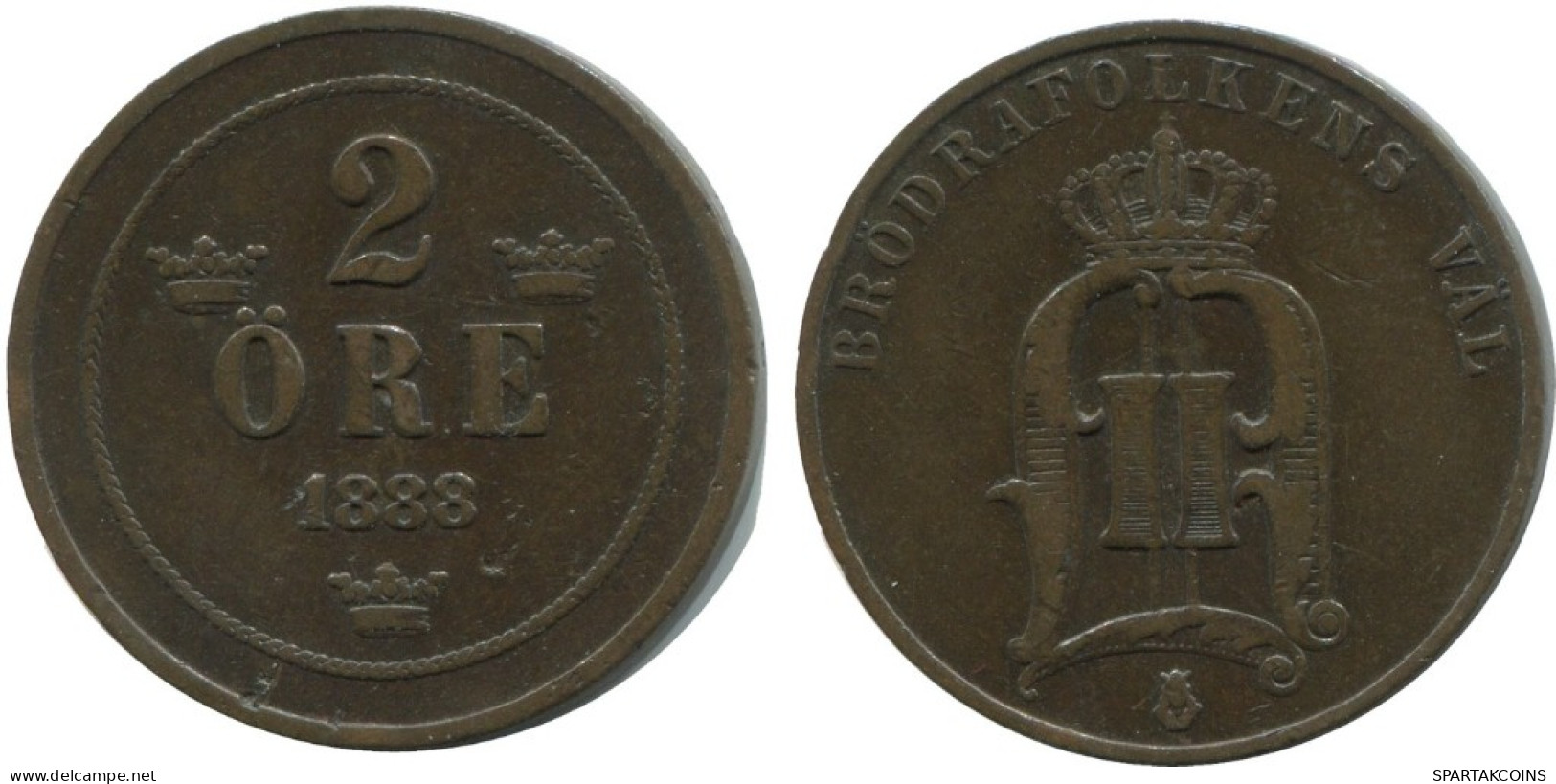 2 ORE 1888 SUÈDE SWEDEN Pièce #AC904.2.F.A - Sweden