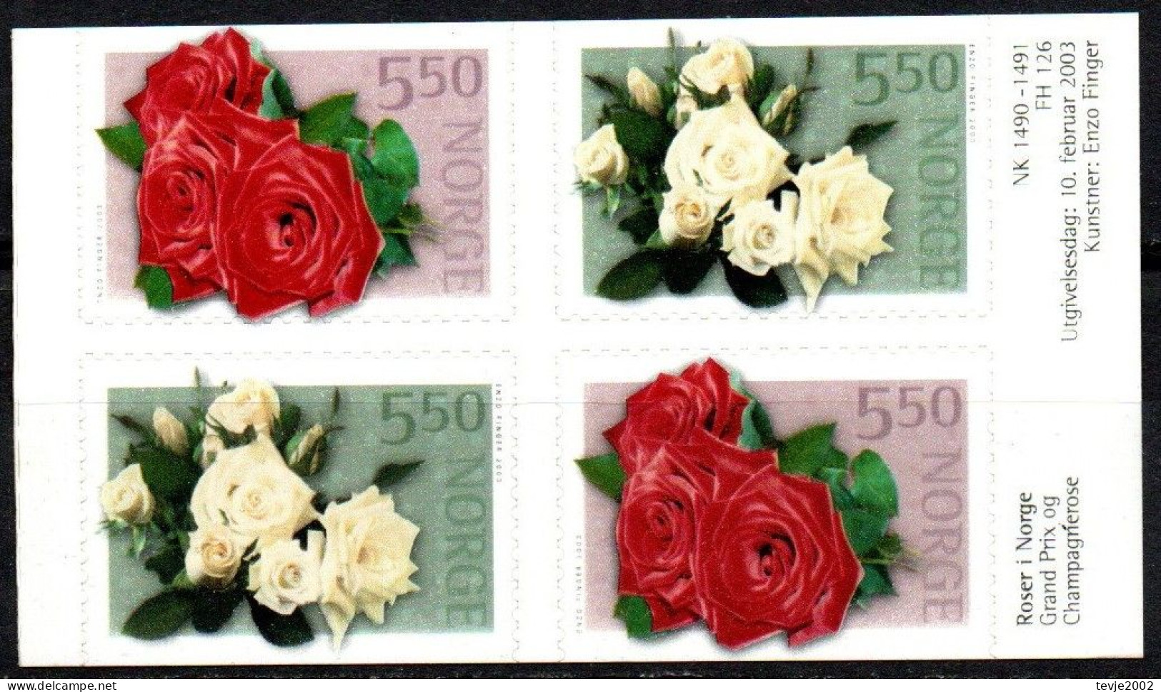 Norwegen Norway Norge 2003 - Mi.Nr. 1455 - 1456 Do + Du - Postfrisch MNH - Blumen Flowers Rosen Roses - Rozen