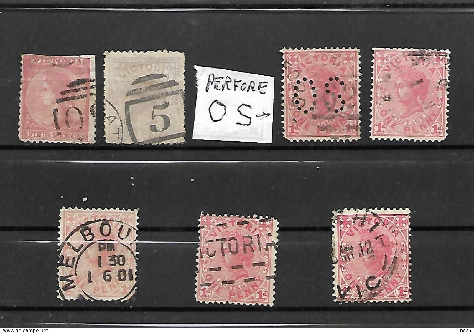 VICTORIA-7 BEAUX VIEUX TIMBRES OBLITERES DONT 1 PERFORE ET DIFFERENTS CACHETS - PAS EMINCES-DE 1863-65 - Used Stamps