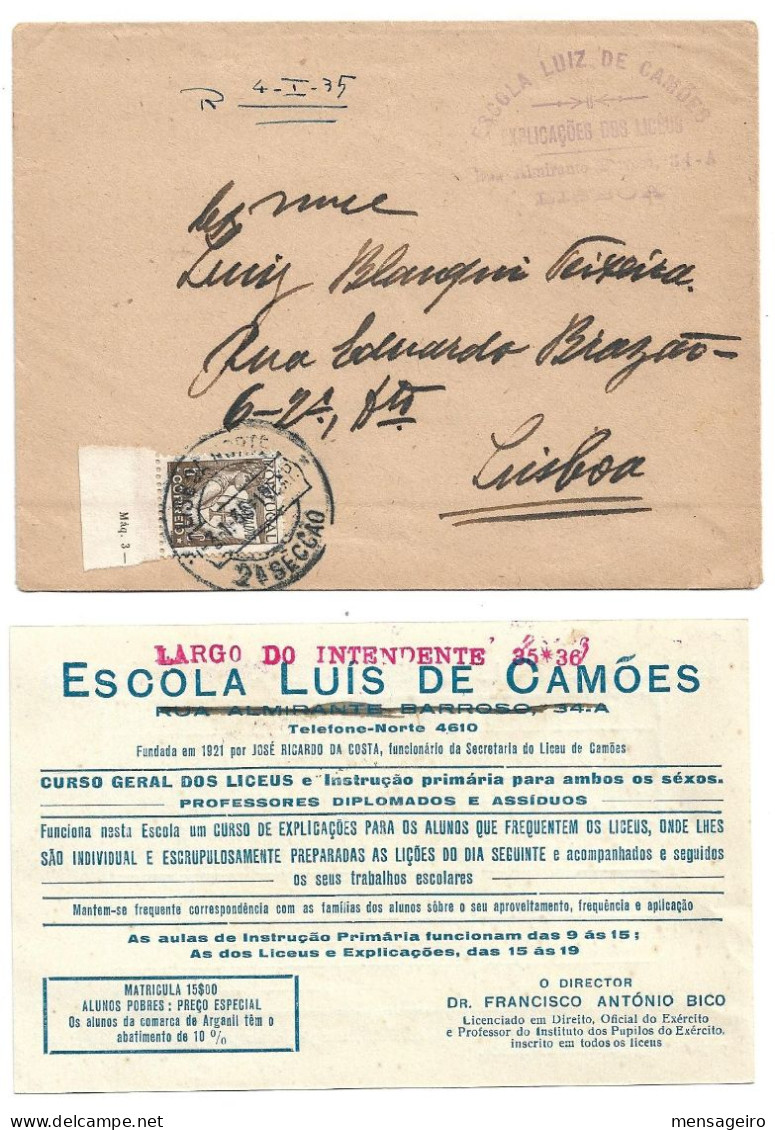 (C02) - AFINSA N°514 + MAQ. 3 EN MARGE - LETTRE LISBOA => LISBOA 1936 - ESCOLA LUIZ DE CAMOES - Cartas & Documentos
