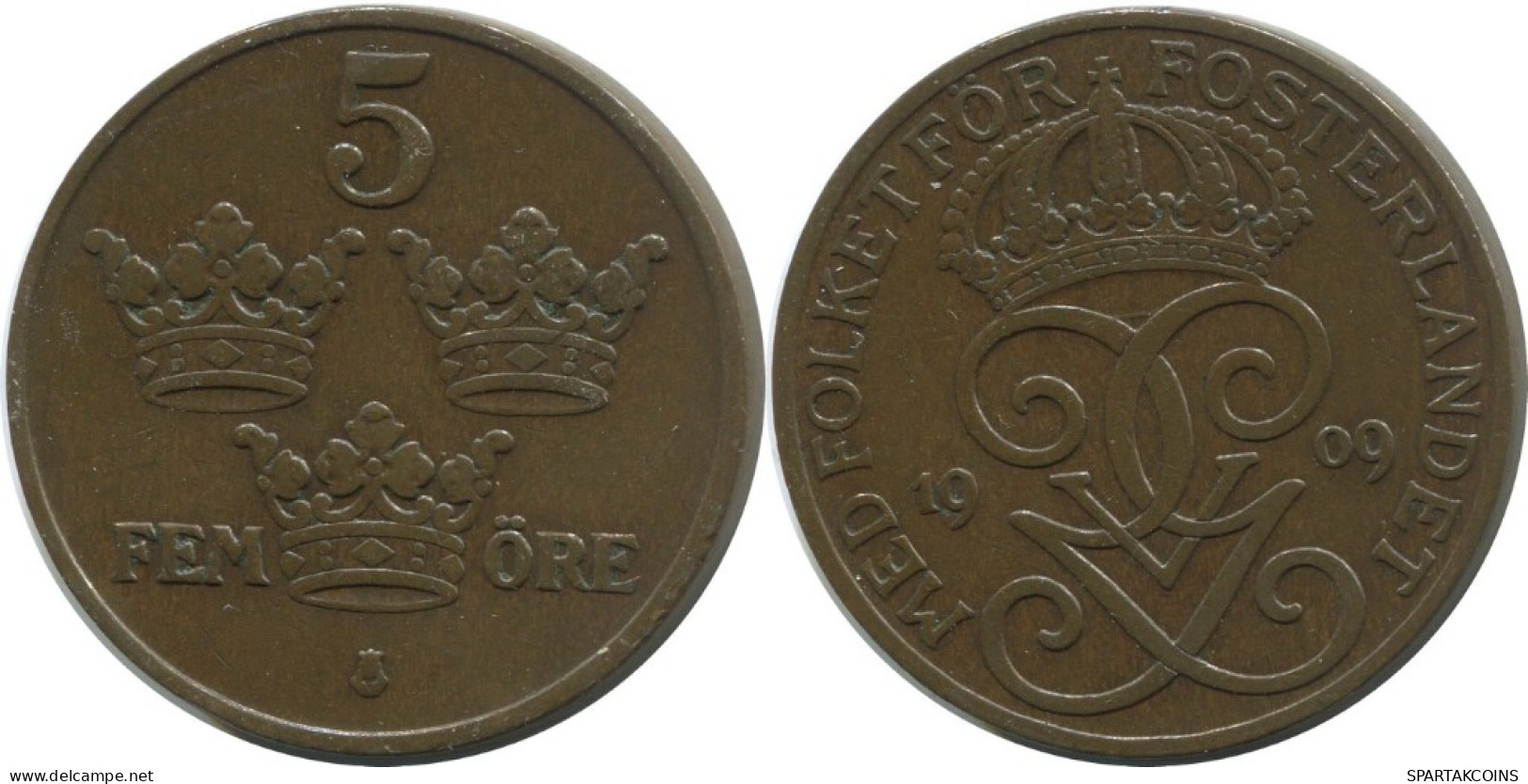 5 ORE 1909 SUECIA SWEDEN Moneda #AC555.2.E.A - Svezia