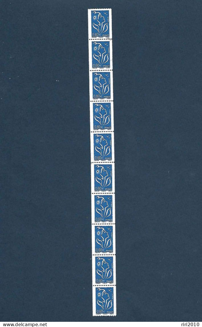 France - Marianne De Lamouche - 10 Timbres Roulette 0.60€ Bleu - Coil Stamps