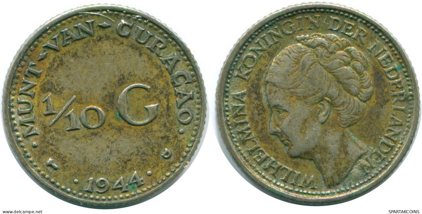 1/10 GULDEN 1944 CURACAO Netherlands SILVER Colonial Coin #NL11797.3.U.A - Curacao