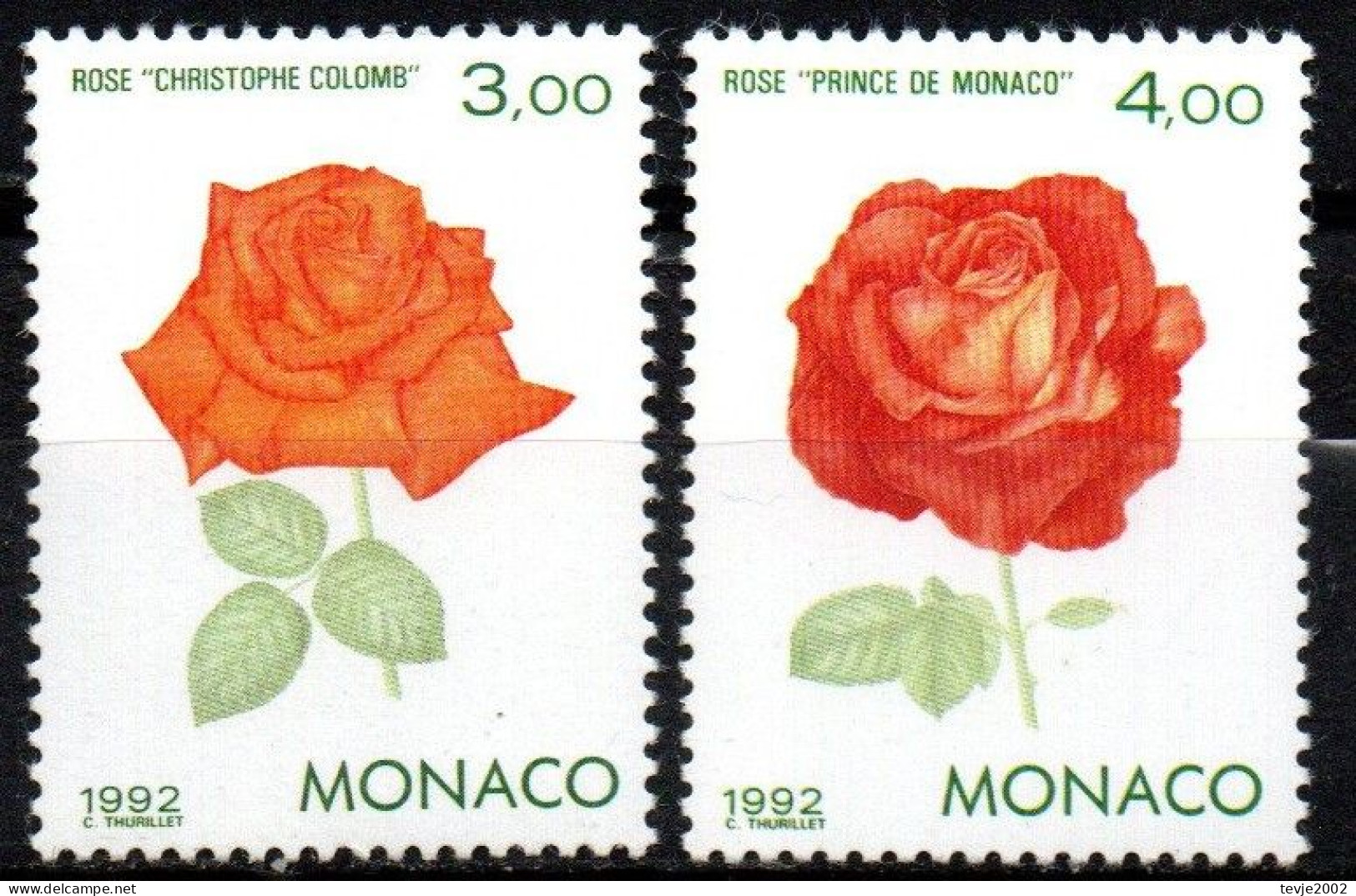 Monaco 1992 - Mi.Nr. 2084 - 2085 - Postfrisch MNH - Blumen Flowers Rosen Roses - Roses