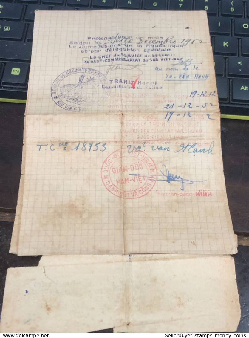 VIET NAM-OLD-ID PASSPORT INDO-CHINA-name-VO VAN MANH-1952-1pcs Book PAPER - Sammlungen