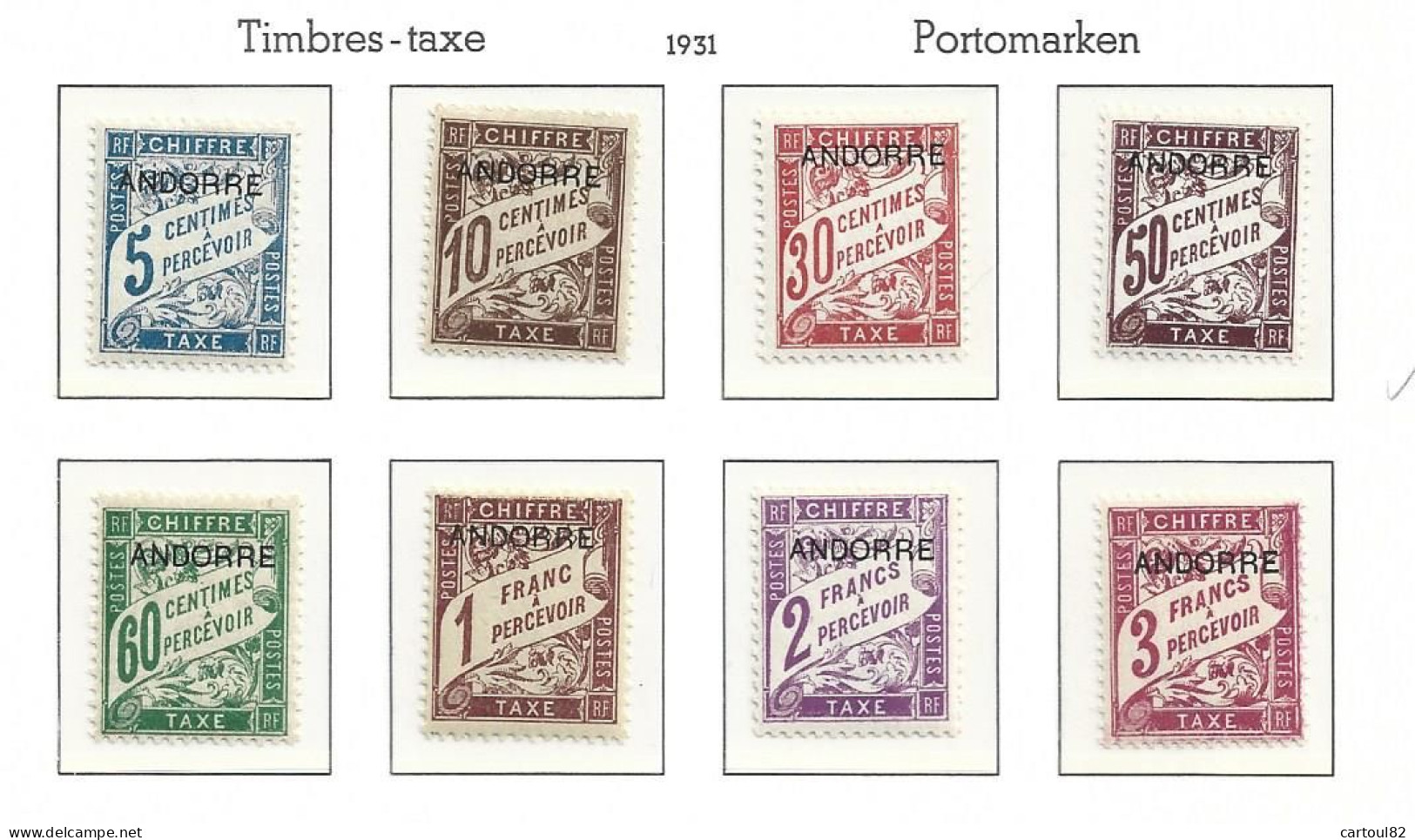 Andorre Série Taxe  1 à 8 ** Cote 165€ - Unused Stamps