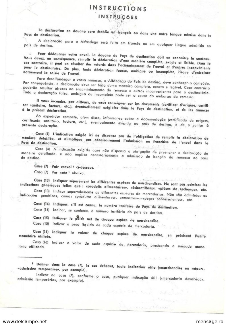 (C02) - PORTUGAL - AFINSA N°794 SOBRE DECLARACAO PARA A ALFANDEGA - 1970 - Covers & Documents