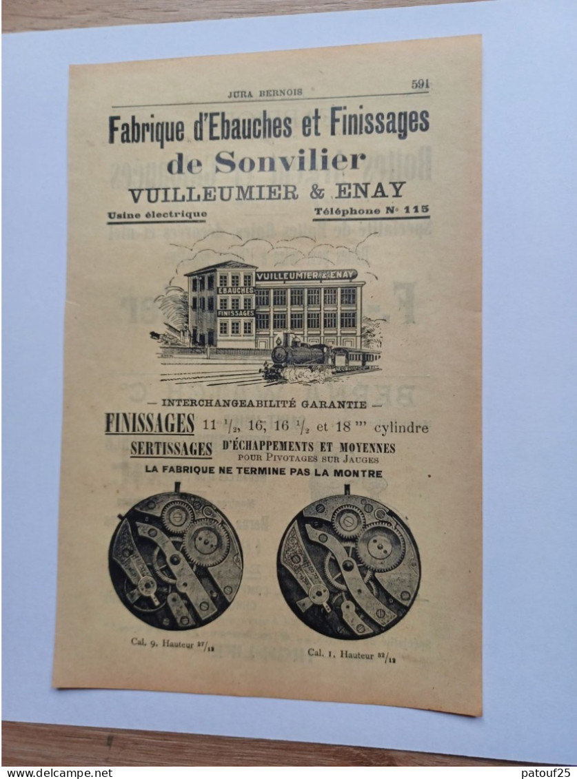 Ancienne Publicité Horlogerie VUILLEUMIER ET ENAY SONVILIER   Suisse 1914 - Schweiz