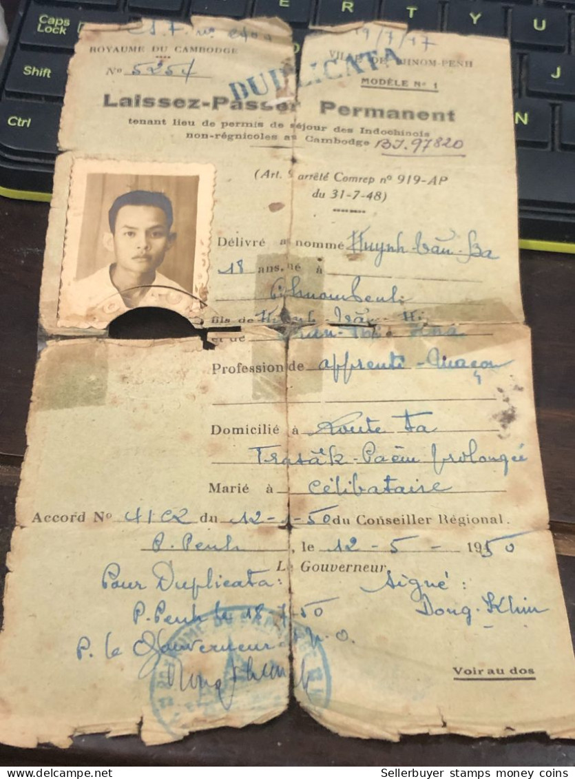 VIET NAM-OLD-ID PASSPORT INDO-CHINA-name-HUYNH VAN BA-1950-1pcs Book PAPER - Collections