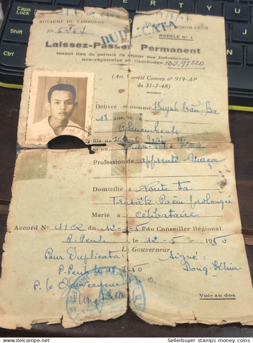 VIET NAM-OLD-ID PASSPORT INDO-CHINA-name-HUYNH VAN BA-1950-1pcs Book PAPER - Verzamelingen