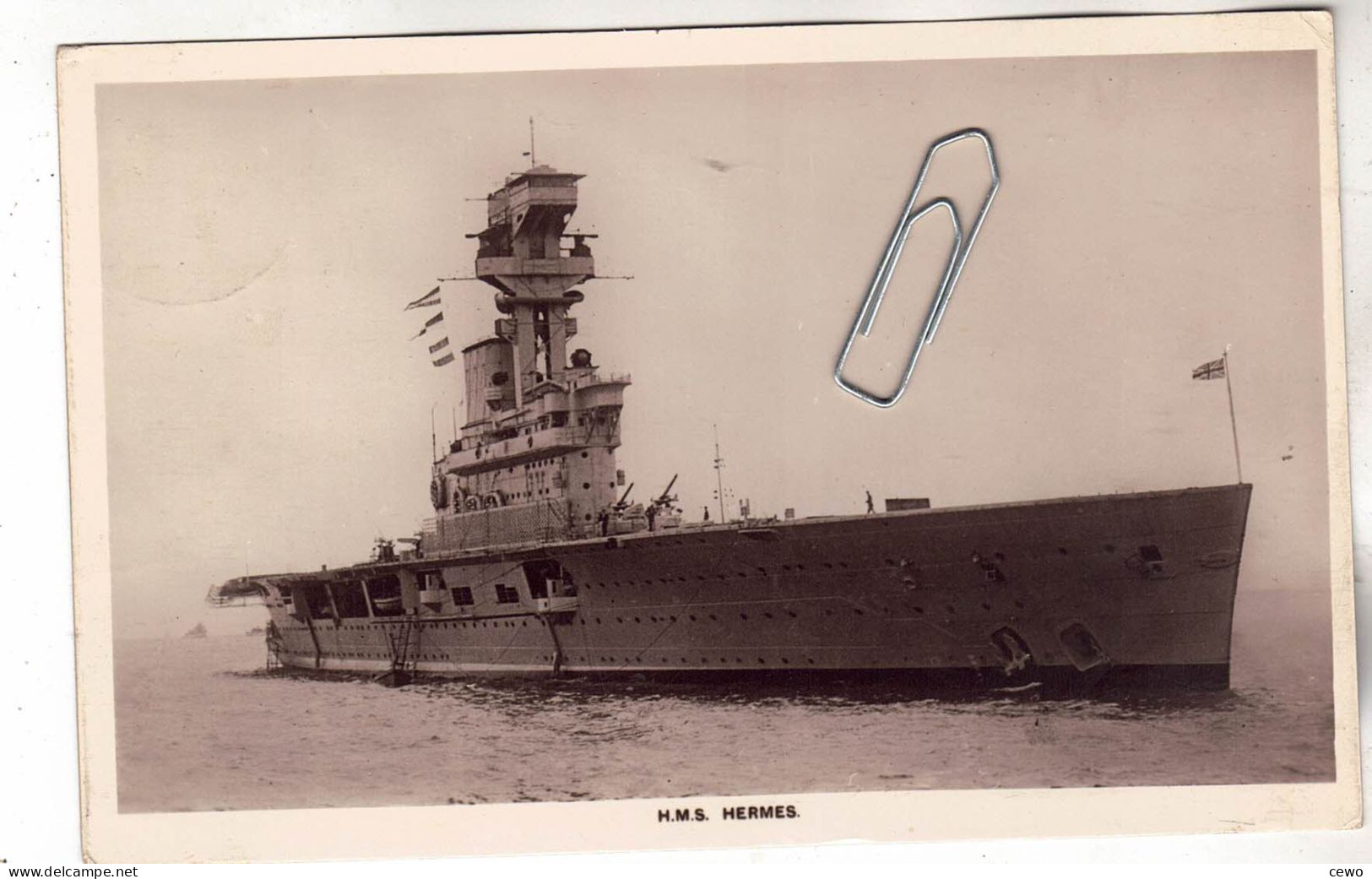 CPA MARINE NAVIRE DE GUERRE PORTE-AVIONS ANGLAIS HMS H.M.S. HERMES - Guerra
