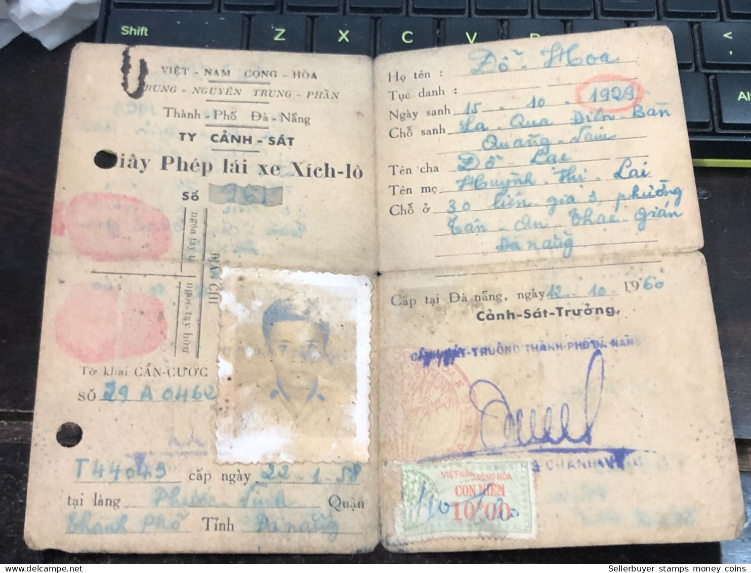 VIET NAM-OLD-ID PASSPORT INDO-CHINA- BANG LAI Name-DO HOA-1960-1pcs Book PAPER - Sammlungen